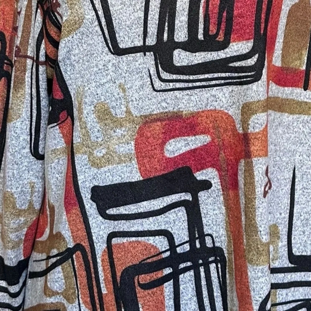 Jess & Jane Abstract Print Tunic Top Cowl Neck Sweater Medium Made USA Lagenlook
